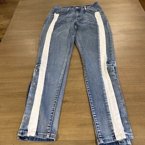Southern Charm Womens Jeans size M White Stripe on Legs Snaps Below‎ Knees